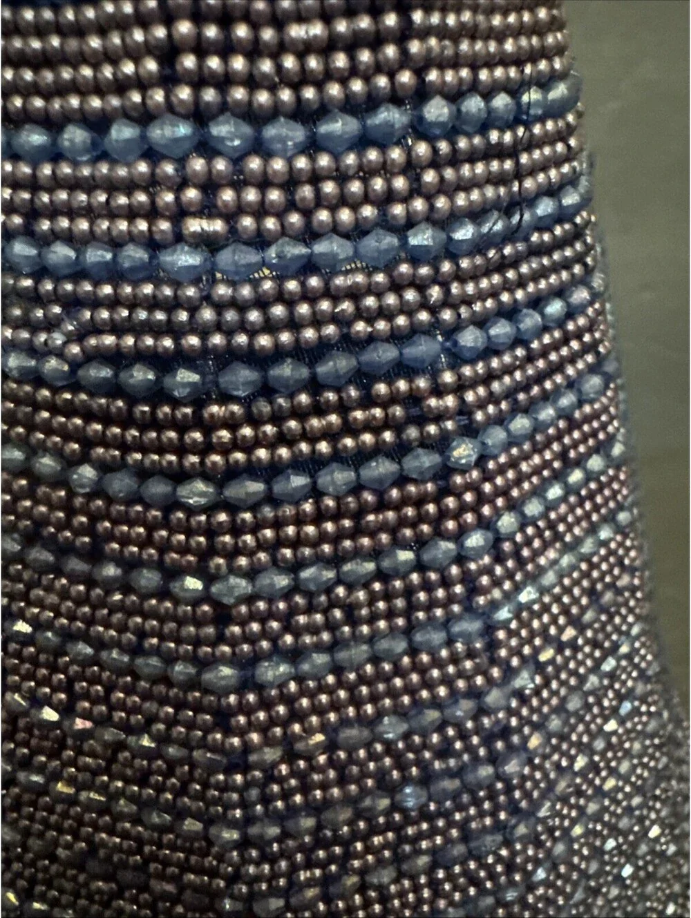 Glass Seed Beaded Lamp Shade Dark Blue Sits On Bulb Boho Nautical Beachy 5 7/8”